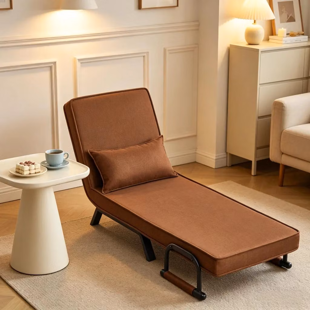 Sedia letto pieghevole 3 in 1 WISHDOR con schienale regolabile, struttura in metallo e tessuto marrone – 2