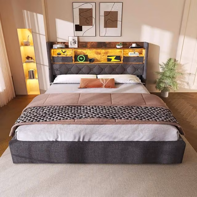 Letto 140x200cm?- Xylo - idraulico 4 USB lino grigio