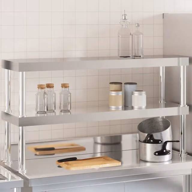 Ripiano per Tavolo da Lavoro a 2 Piani vidaXL in Acciaio Inox, Colore Argento, L 110 x P 30 x H 65 cm – 1