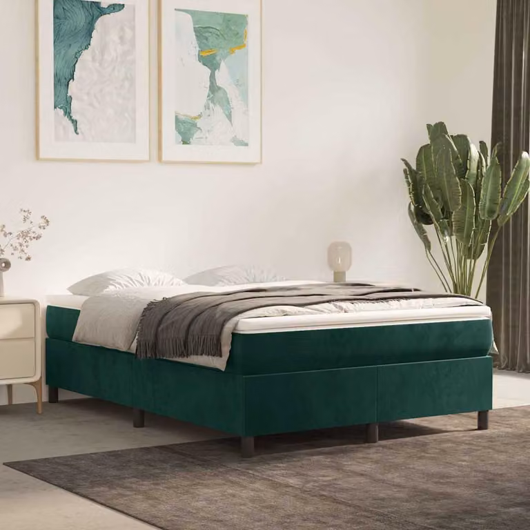 Giroletto a molle con materasso ibrido vidaXL in velluto verde scuro e bianco L/P/H: 200 x 140 x 35 cm