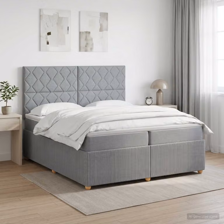 vidaXL Letto box spring con materasso a molle insacchettate Grigio Chiaro e Bianco L/P/H: 200 x 200 x 140,5 cm