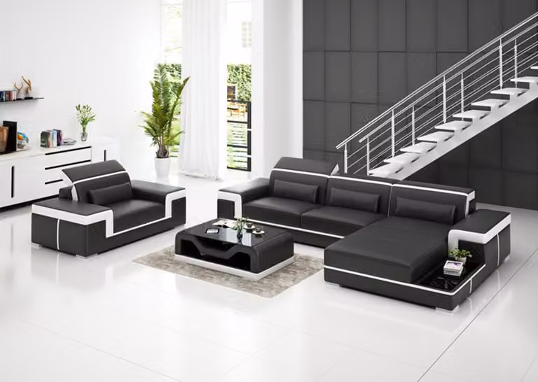 Ecksofa Set Couch Polster Eck Garnitur Sessel Wohnlandschaft L-Form Leder Orange