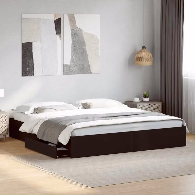 vidaXL Giroletto con Cassetti Nero in Legno Multistrato 200x200 cm
