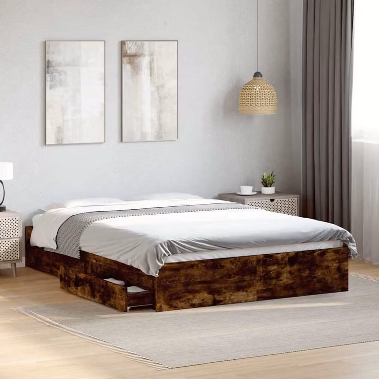 vidaXL Giroletto con Cassetti in Legno Multistrato Rovere Fumo L: 120 cm, P: 200 cm, H: 203 cm