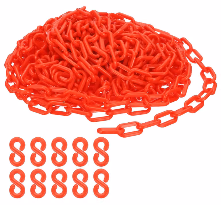 Catena in plastica rossa, 12 metri, 6 mm, con 10 ganci, utilizzabile come barriera di sicurezza