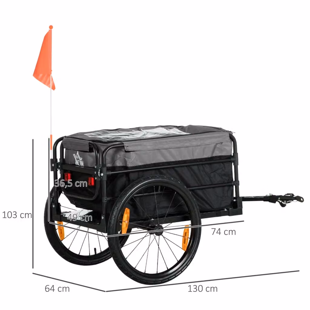 Carrello portapacchi 2 in 1 WISHDOR per bicicletta e uso manuale in acciaio nero, portata massima 40 kg, L 130 x P 64 x H 64/103 cm – 2