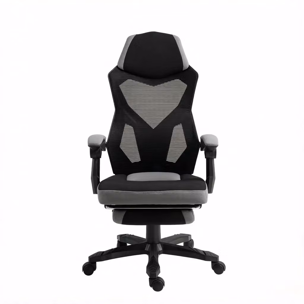 Sedia ergonomica da gaming e ufficio con poggiatesta e braccioli, rivestimento in tessuto, colore nero e grigio, H 122 x L 63 x P 58 cm – 2