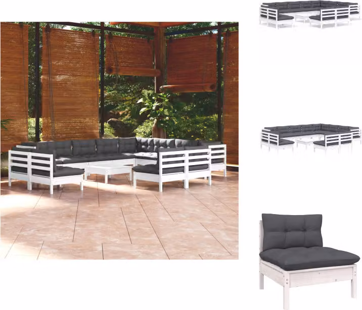 vidaXL Set di 13 pezzi da giardino con cuscini in legno di pino massiccio bianco - Set di mobili da giardino