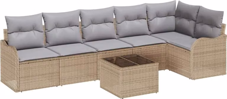 Set Divano da Giardino 7 pcs Beige polyrattan
