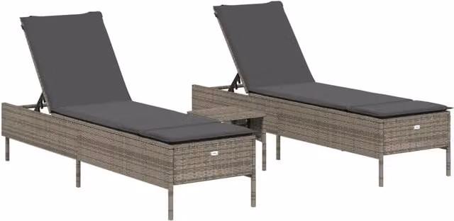 Set Lettini PrendiLettino sole | Sdraio da giardino | Lettino da sole con Cuscini 3 pz Grigio in Polyrattan