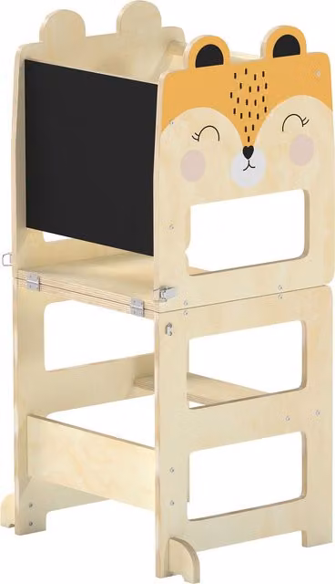 AIYAPLAY Torre Montessoriana per Bambini 2-5 Anni con Lavagna e Tavolino, in Legno, 57x39x93 cm, color Legno   Aosom Italy