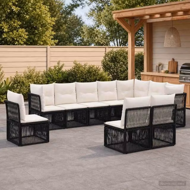 Set Divano da Giardino 10 pz Nero polyrattan 3434251