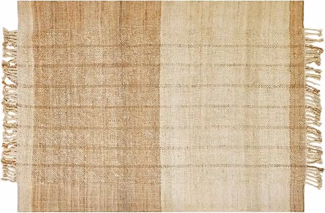 Tappeto Beliani in juta beige con frange, tessuto a mano in stile rustico, L: 230 cm, P: 160 cm