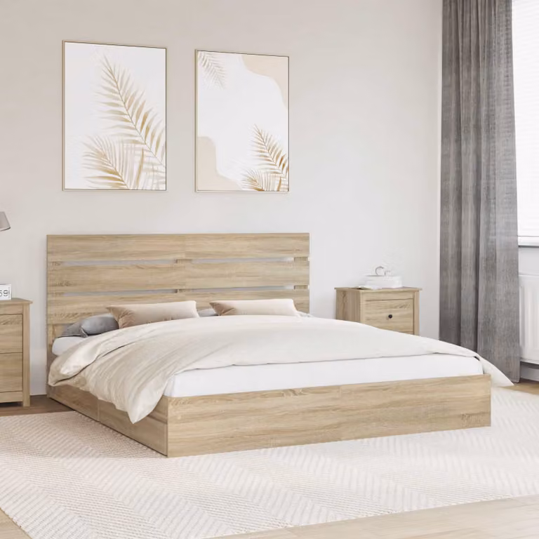 Letto con contenitore e cassetto vidaXL in legno color marrone, L: 180 cm, P: 200 cm, H: 100 cm