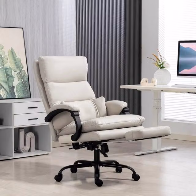 Sedia da ufficio reclinabile REDOM con poggiapiedi e poggiatesta in ecopelle grigio chiaro L/P/H: 66 x 60 x 113-121 cm – 1