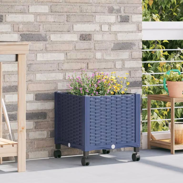 Vaso da giardino con ruote vidaXL in plastica, Blu e Grigio, L 40 x P 40 x H 44 cm