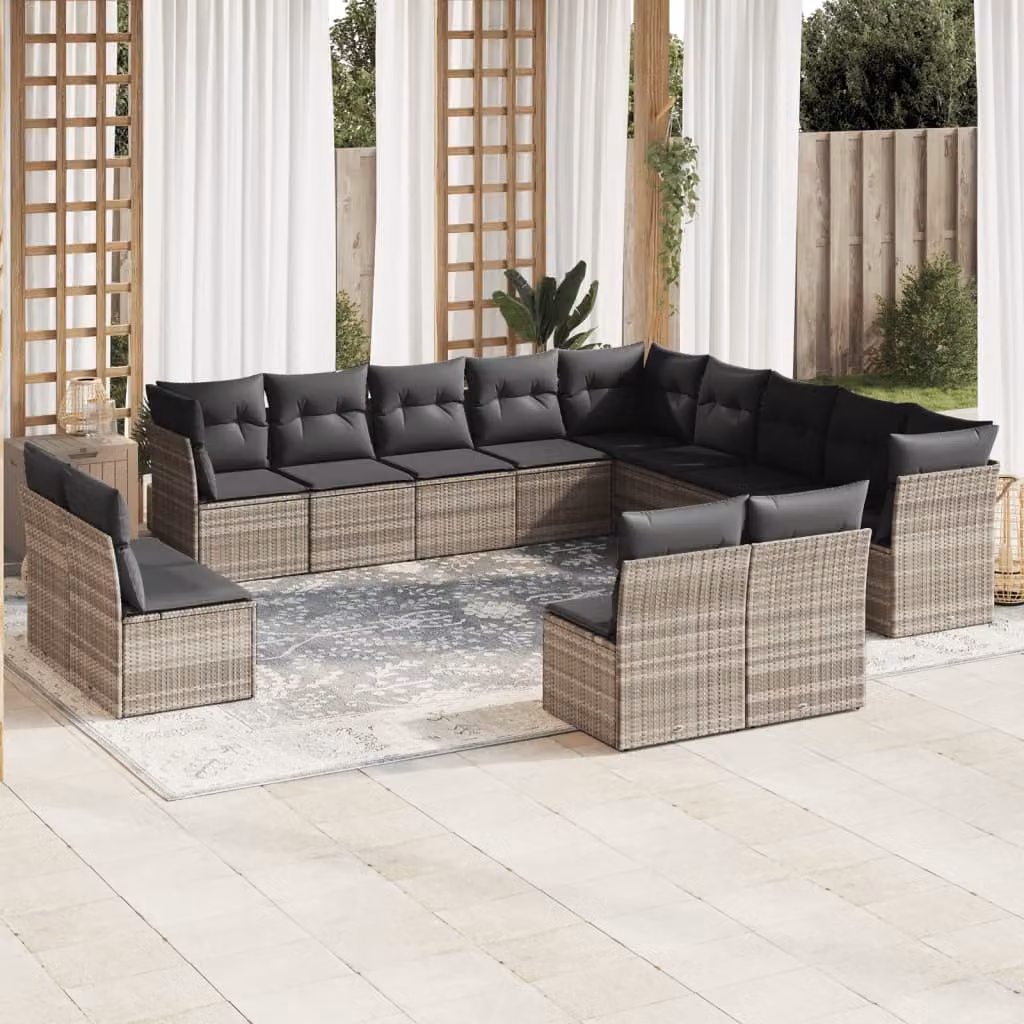 Set di divani da giardino vidaXL a forma di U composto da 13 pezzi con cuscini grigi in polyrattan e struttura in metallo – 1