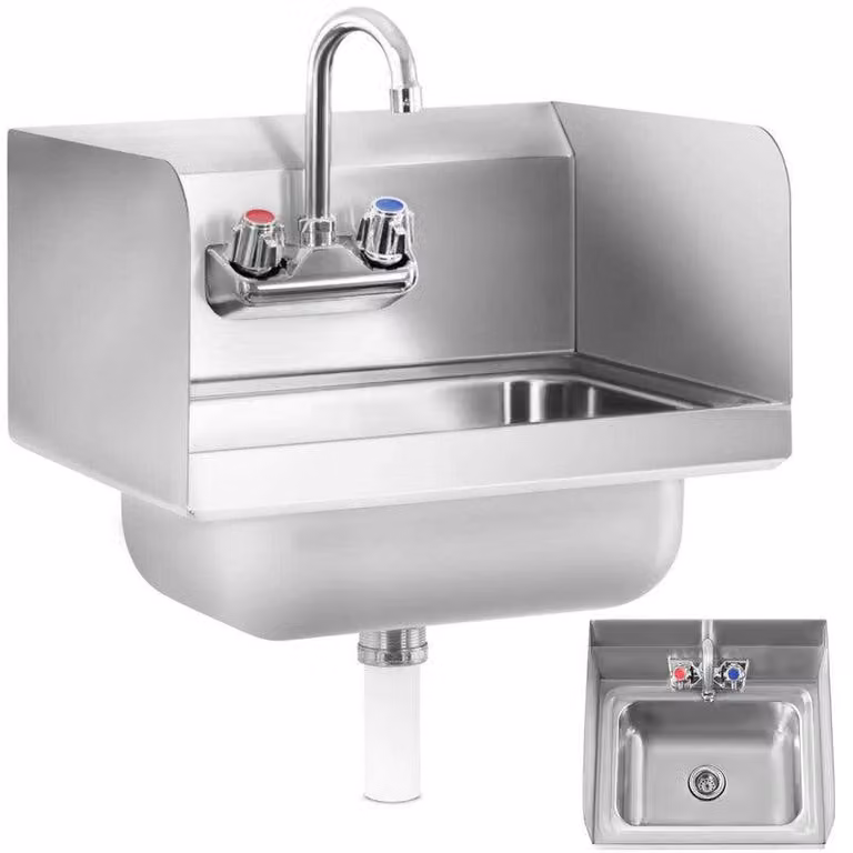 Lavello da cucina in acciaio inossidabile, da montare a parete o da incasso – comodo lavello di 43,5 cm di larghezza