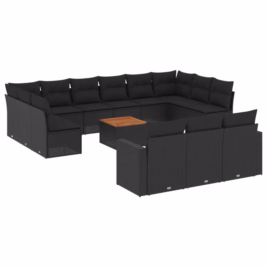 vidaXL Set Divani da Giardino a Forma di U in Polyrattan Nero con Cuscini e Tavolino da Esterno – 2