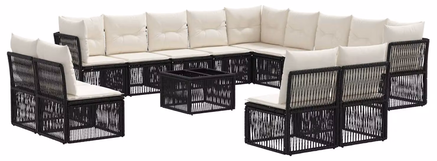 Set Divano da Giardino 14 pcs Nero polyrattan