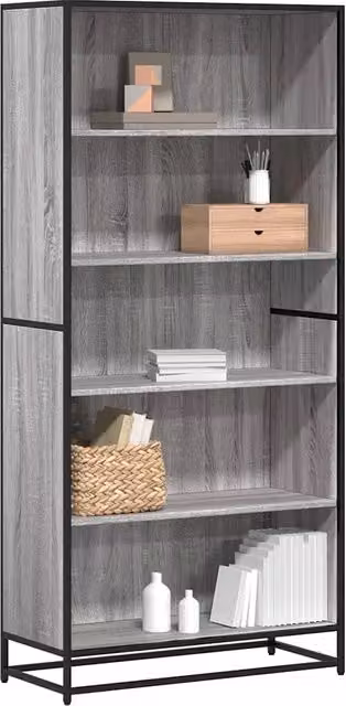 Libreria Industrial in Stile Moderno vidaXL Grigio con Pannello Posteriore L: 80,5 cm, P: 35,0 cm, H: 170,5 cm