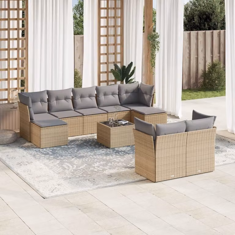 Maison Exclusive - Set Divano da Giardino 10 pz con Cuscini Beige in Polyrattan