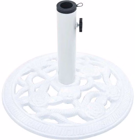 Supporto per ombrellone da giardino - 9 kg - ø 40 cm - ghisa - bianco - Supporto universale per ombrellone da giardino con motivo floreale - Adatto per diametri di 35 mm, 38 mm e 48 mm