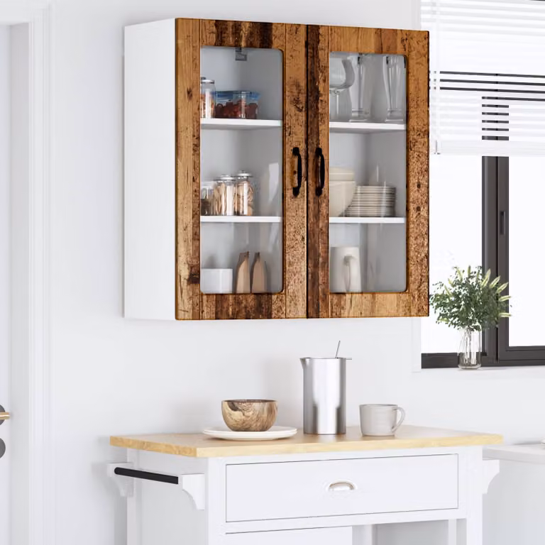Set di 2 mobili a parete LUCCA vidaXL in legno color marrone con ante in vetro per cucina