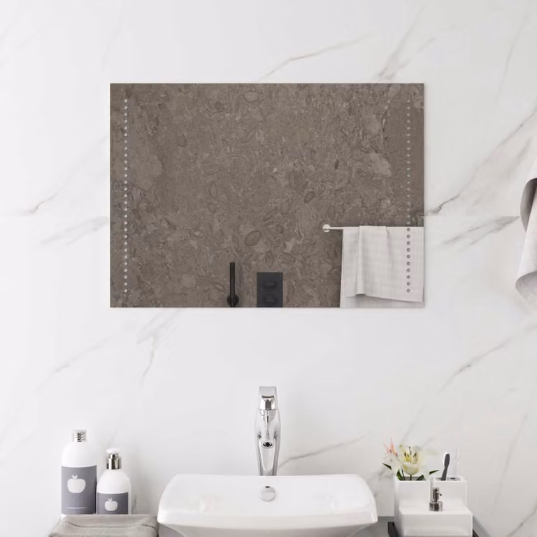 Specchio da bagno con LED vidaXL in vetro temperato trasparente, L: 70 cm, H: 50 cm