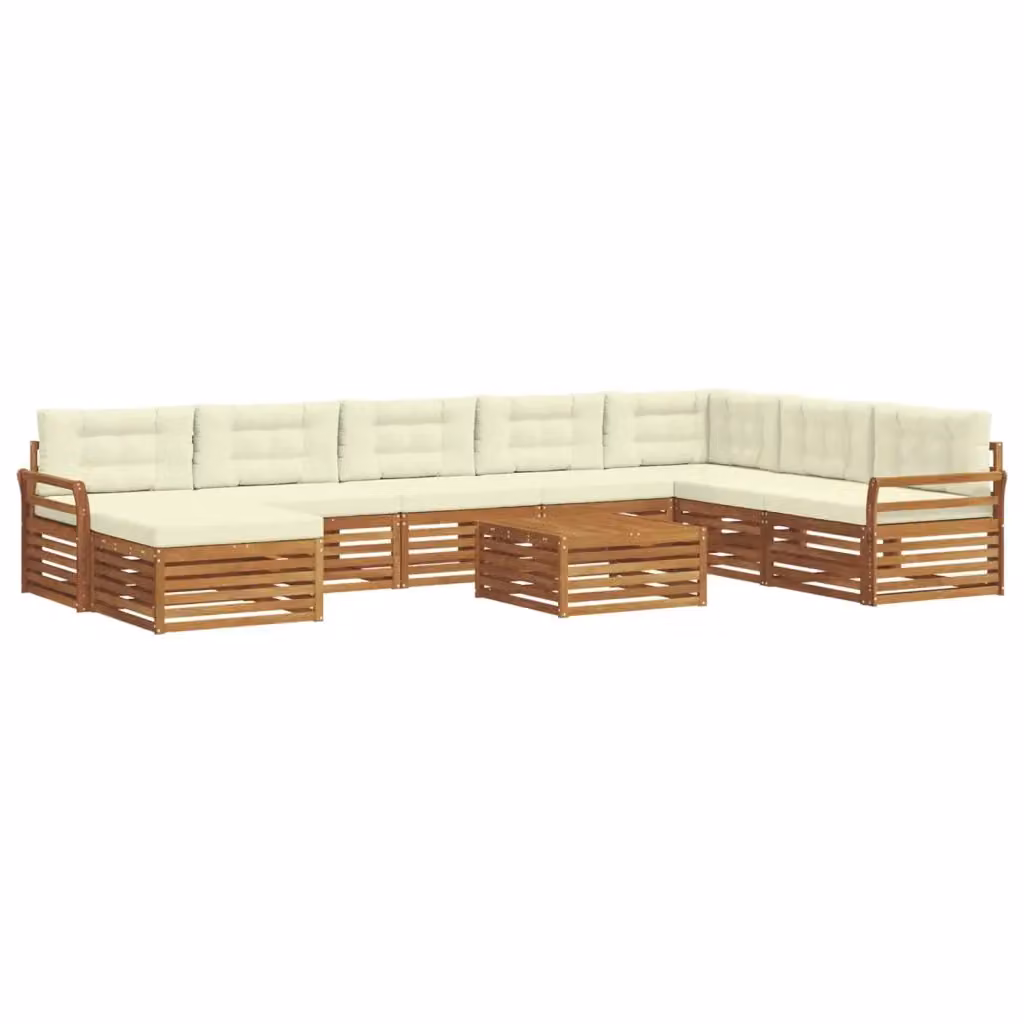 Set di divani da esterno 9 pezzi vidaXL in legno di acacia con tavolo e pouf, colore marrone e beige – 2