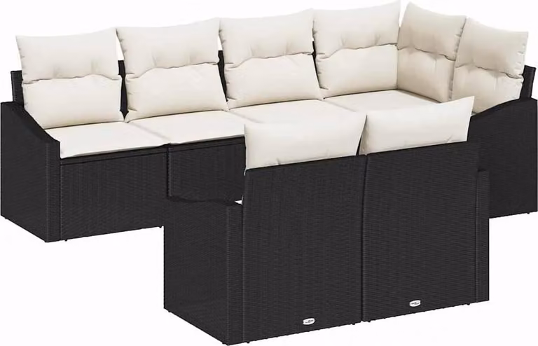 Set di divani con cuscino 7 pcs Nero polyrattan