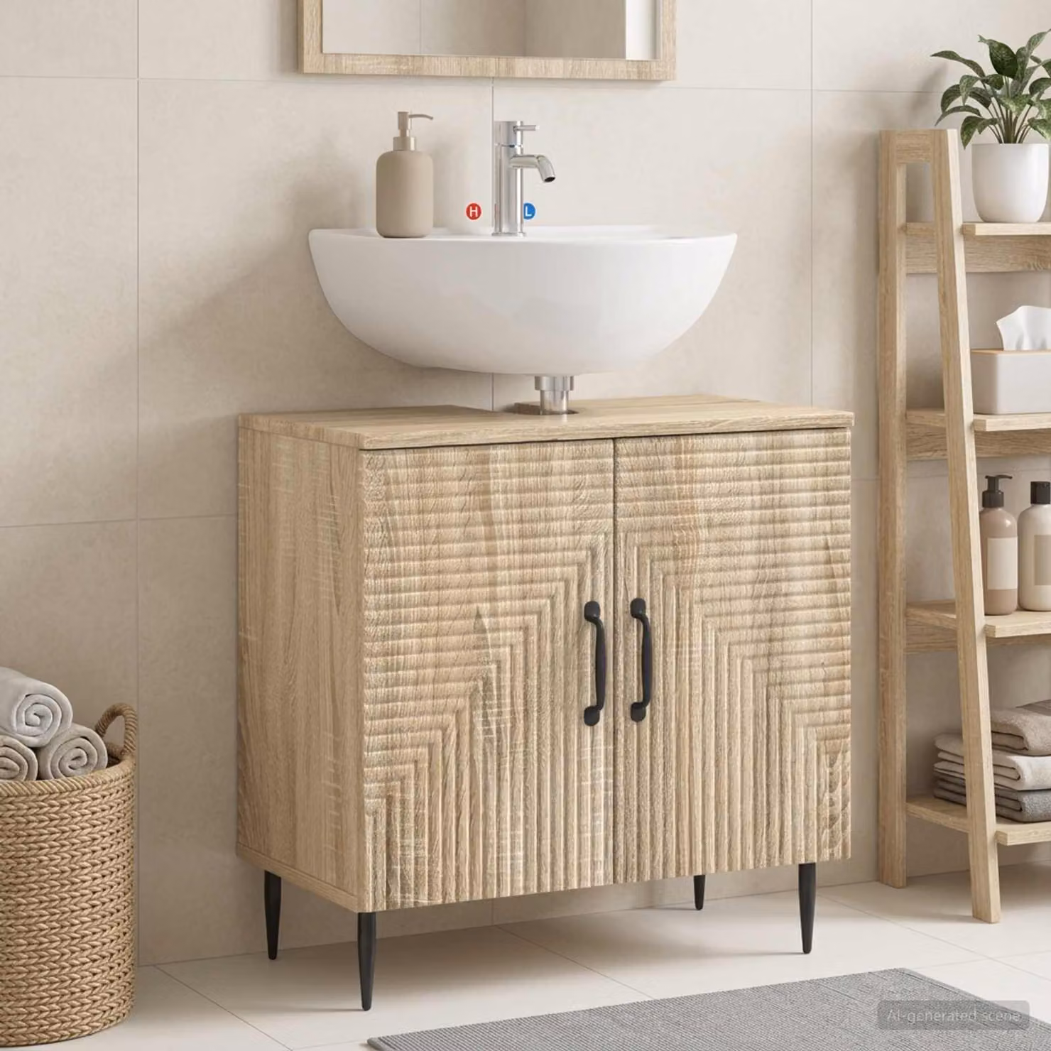 vidaXL Armadio per Lavabo da Bagno HAARLEM Rovere Sonoma Marrone con Ante a Battente