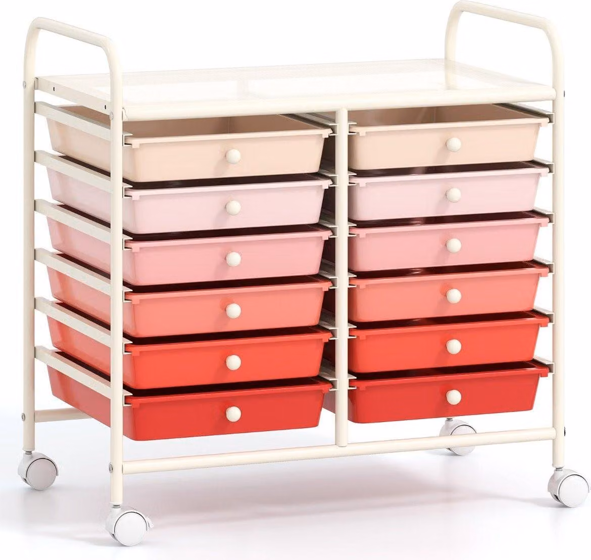 Carrello portaoggetti mobile con 12 cassetti impilabili, rosa