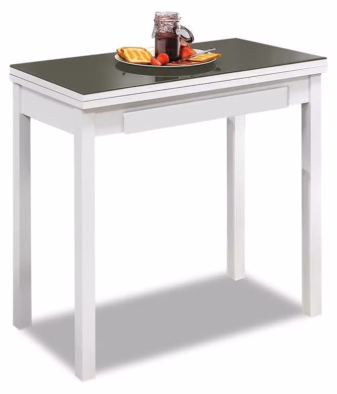Tavolo da pranzo in vetro e metallo, colore grafite, dimensioni 80x40 cm