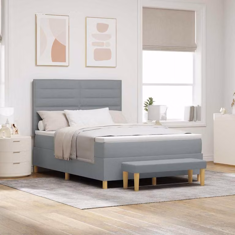 Maison Exclusive - Letto boxspring con cuscini, grigio chiaro, 200 x 140 cm, tessuto