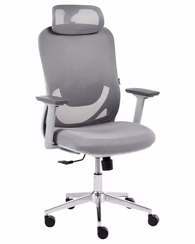 Beliani Sedia da ufficio girevole ergonomica in rete e plastica con regolazione in altezza e poggiatesta regolabile grigio