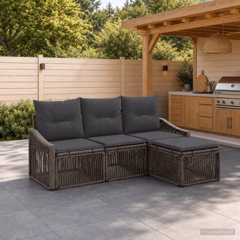 Maison Exclusive - Set da giardino composto da 4 pezzi, divano in rattan sintetico, colore grigio