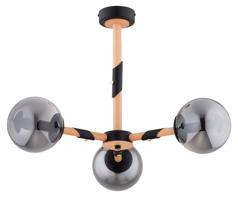 Lampada a sospensione con sfere color grafite GELIA, legno chiaro, 3xE14x10W, legno, dimensioni: 45x57x57 cm, IP20, Alfa