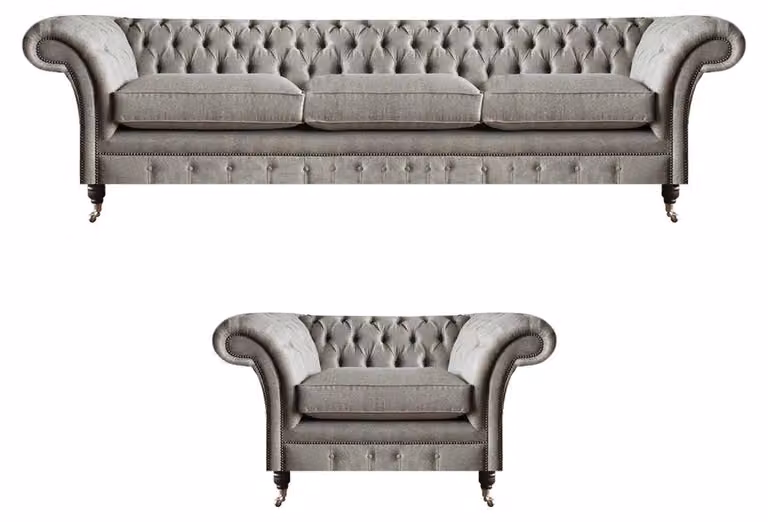 Graue Chesterfield Textilsofas Edler Wohnzimmer 3-Sitzer Polstersessel