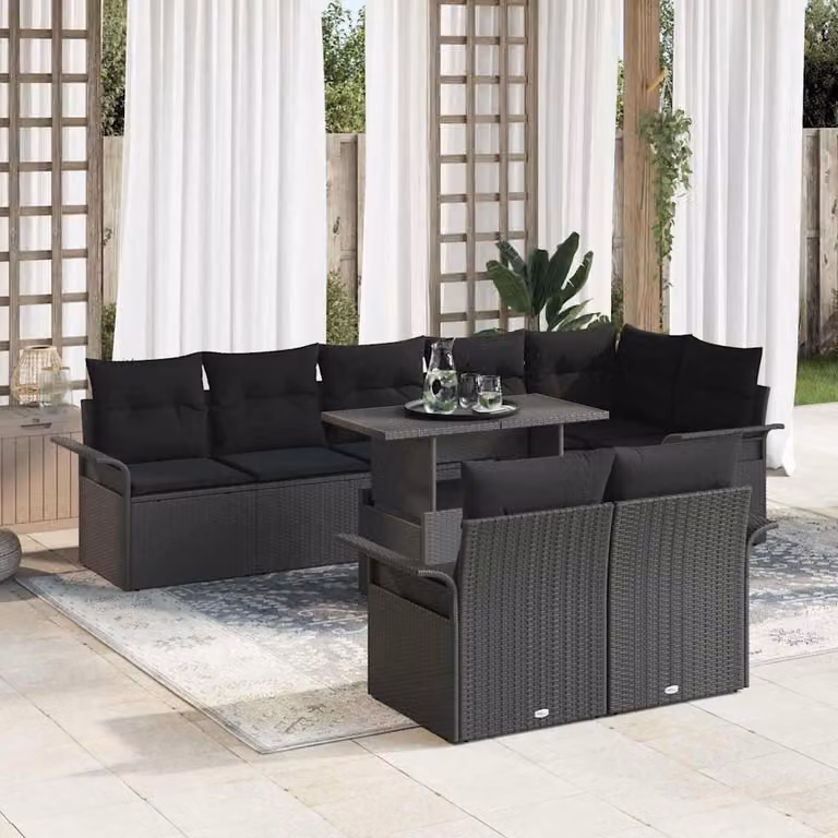 Maison Exclusive - Set da giardino composto da 9 pezzi, divano in rattan sintetico nero