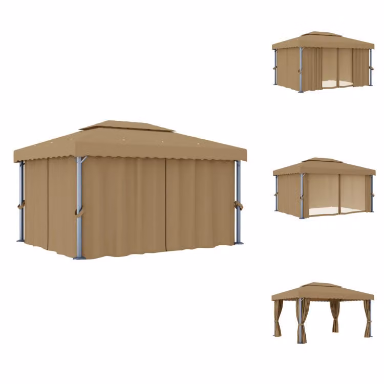 vidaXL Padiglione con tenda 4x3 m Taupe Alluminio - Padiglioni e tende per feste