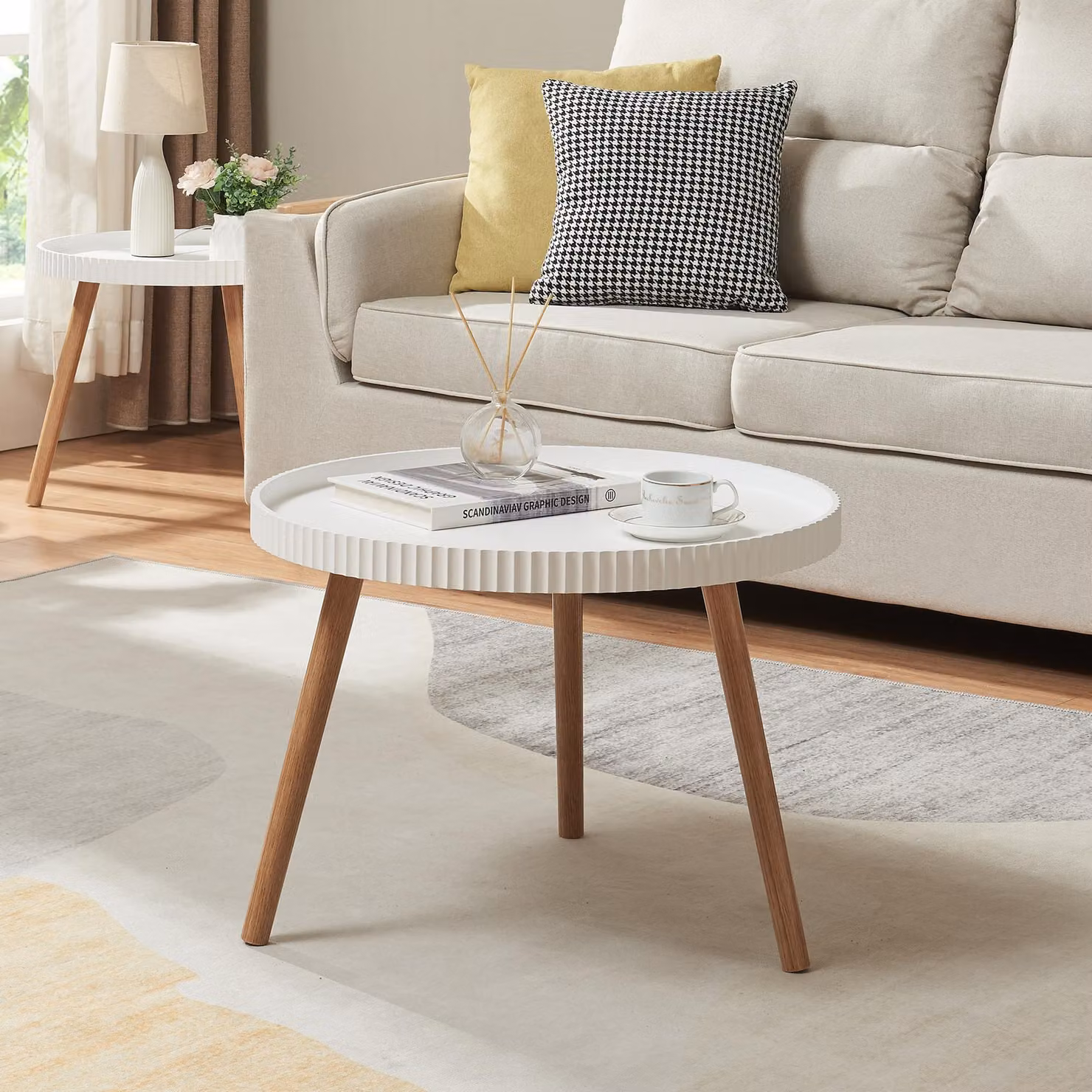 Tavolino 'Bongard' Ø60 x 45 cm Tavolo da soggiorno rotondo bianco