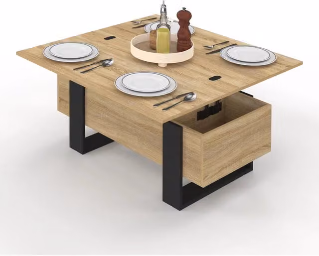 IDMarket Tavolino rettangolare trasformabile in tavolo da pranzo PHOENIX design industriale in legno e metallo marrone e nero