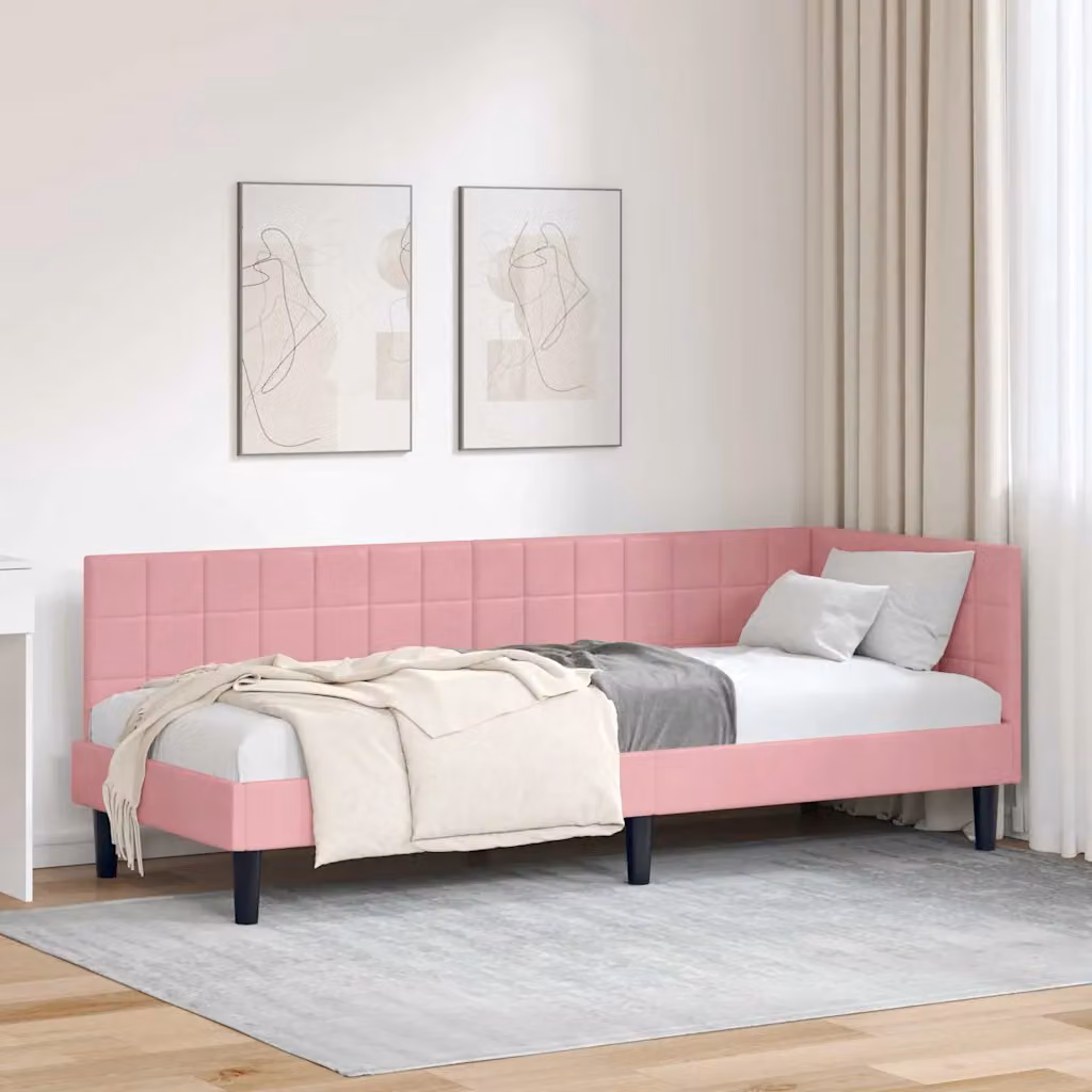 vidaXL Letto ad angolo asimmetrico in velluto rosa, L/P/H: 200 x 80 x 84 cm – 1
