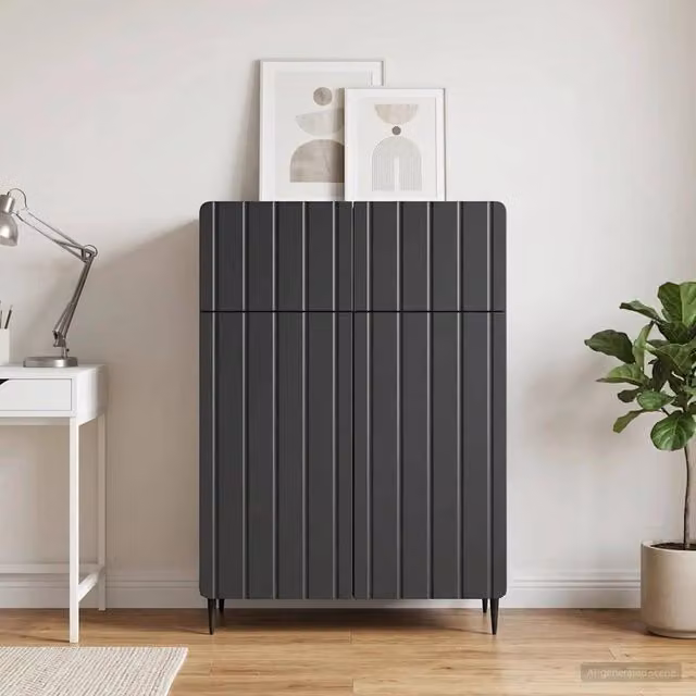 Credenza moderna vidaXL in MDF e metallo, colore nero opaco, L: 66 cm, P: 34,5 cm, H: 92 cm – 1