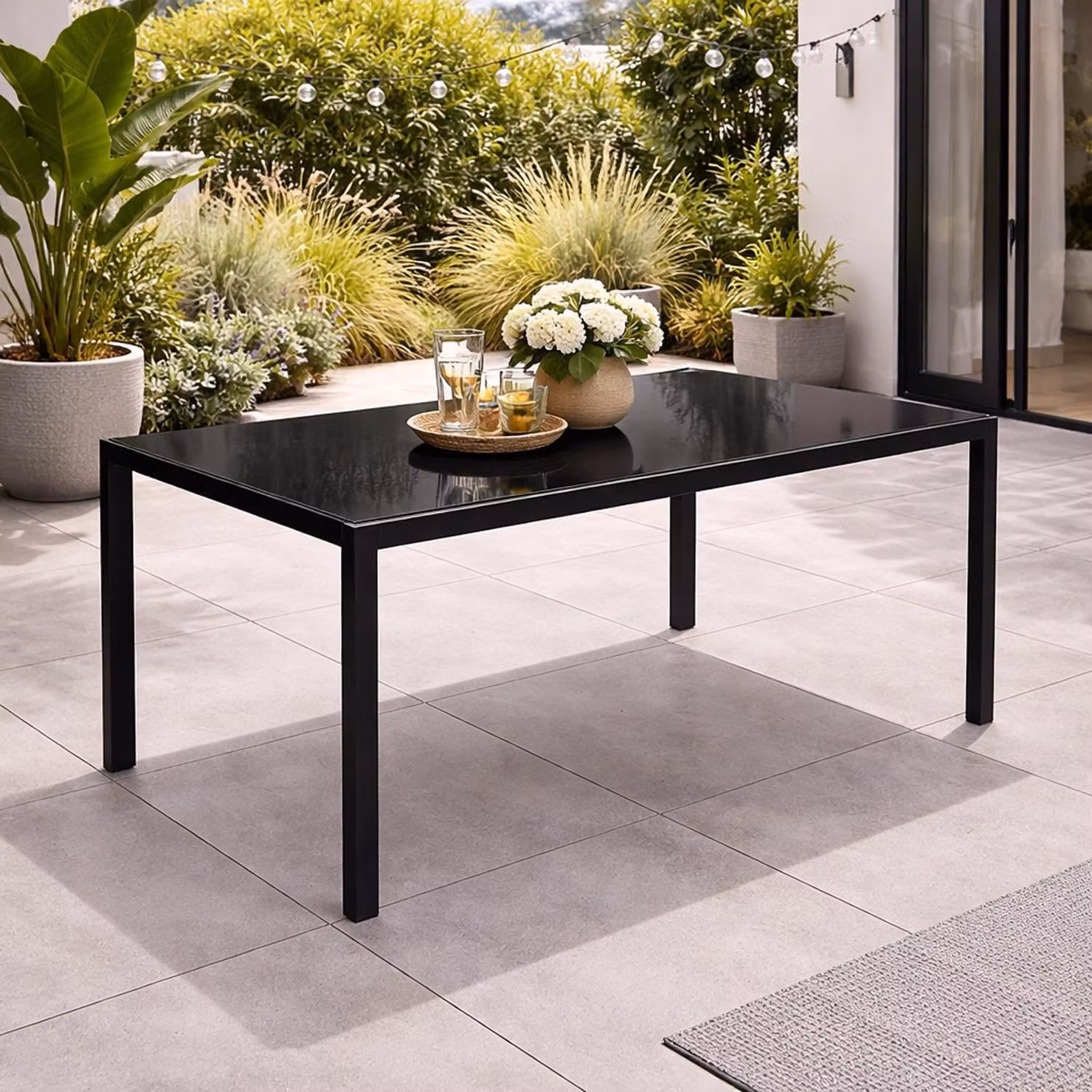 Tavolo da giardino Tavolo da pranzo Tavolo da esterno Tavolo in vetro Mobili da giardino 150x80 cm
