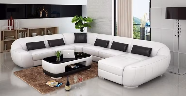 Modernes Ledersofa + USB Ecksofa Wohnlandschaft Sitz Polster Couch Garnitur