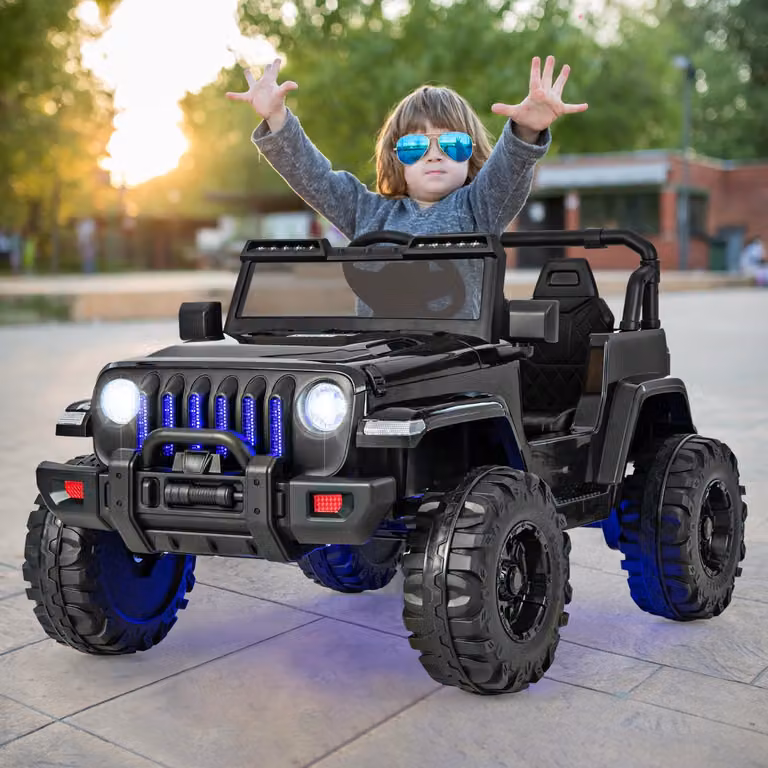 Jeep elettrica Costway per bambini con batteria ricaricabile 12V, 2 posti, telecomando, musica e porta USB, colore Nero