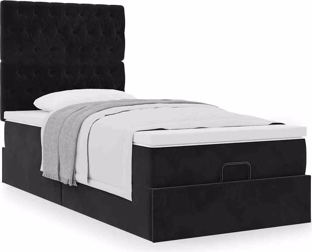 Struttura Letto Pouf con Materassi Nero 80x200 cm in Velluto