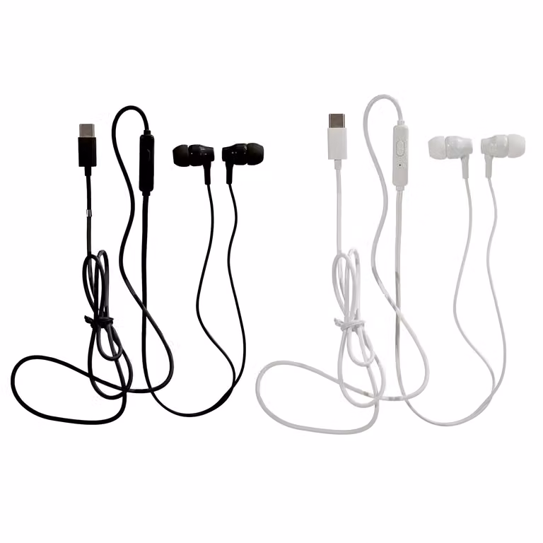 Auricolari in-ear Dictrolux DLX131 con cavo USB-C e microfono, disponibili in bianco o nero